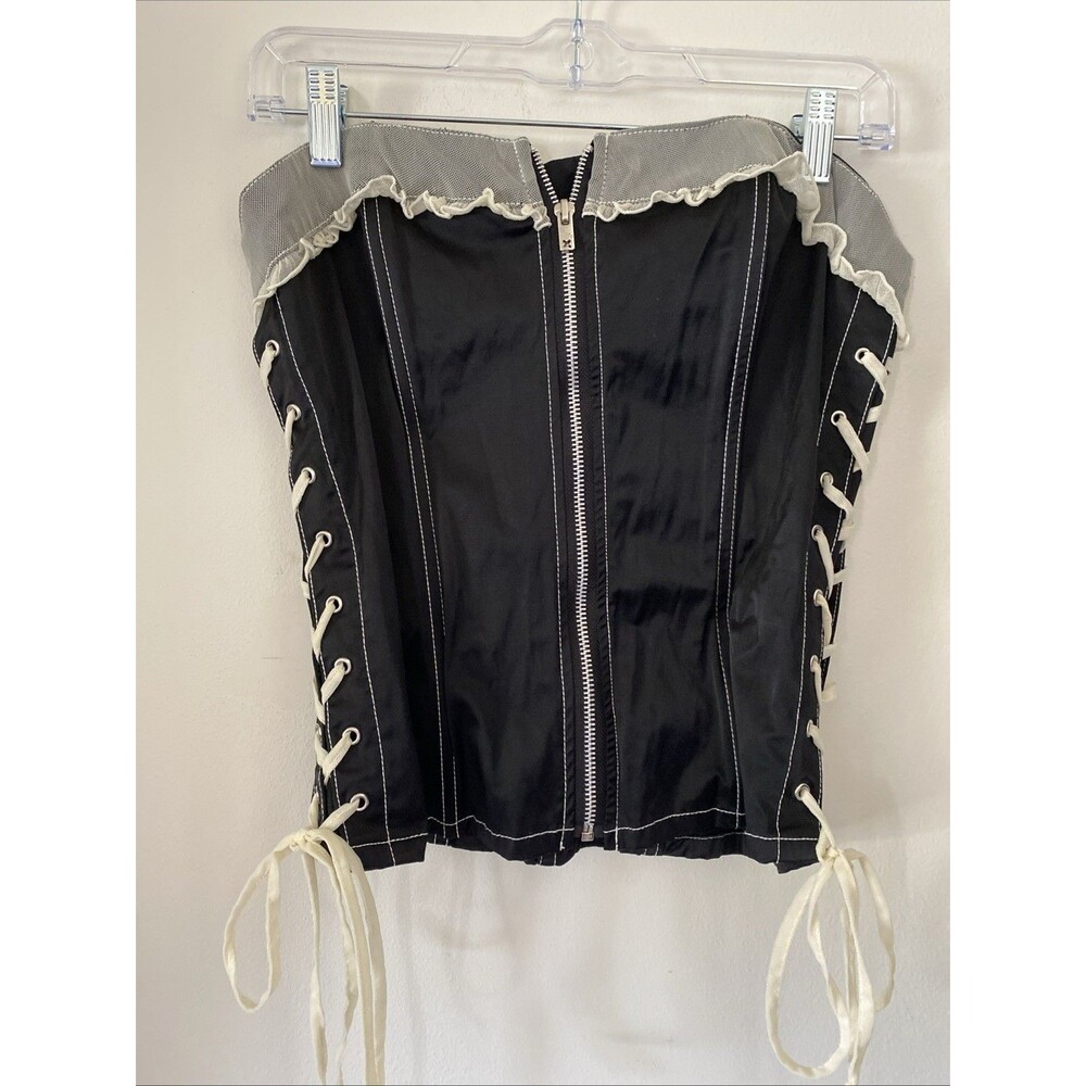 TRIPP NYC Vintage Corset Top Black Lace Up Mesh Goth Victorian Sz L Milkmaid (V1